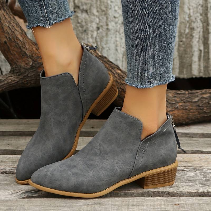 Women Ankle Boots Slip On Low Heel Ankle Length - Evergreen Outfits - Women Boots