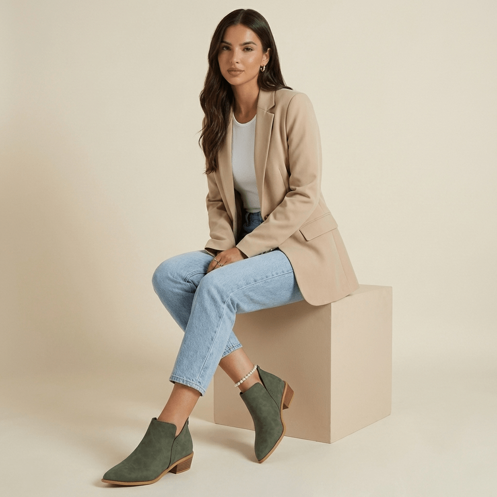 Women Ankle Boots Slip On Low Heel Ankle Length - Evergreen Outfits - Women Boots