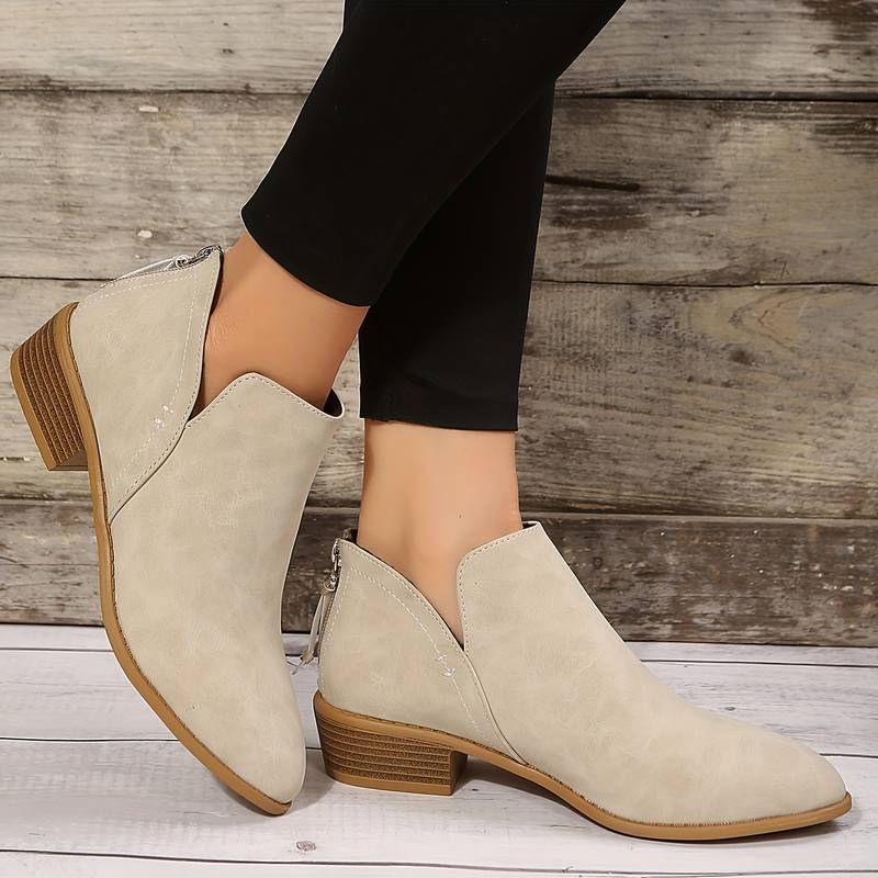 Women Ankle Boots Slip On Low Heel Ankle Length - Evergreen Outfits - Women Boots