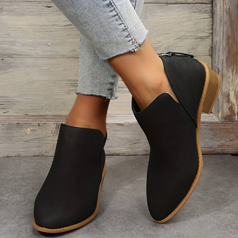 Women Ankle Boots Slip On Low Heel Ankle Length - Evergreen Outfits - Women Boots