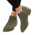 Women Ankle Boots Slip On Low Heel Ankle Length - Evergreen Outfits - Women Boots