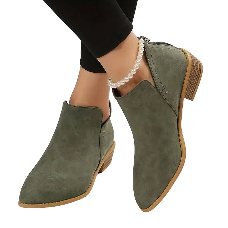 Women Ankle Boots Slip On Low Heel Ankle Length - Evergreen Outfits - Women Boots