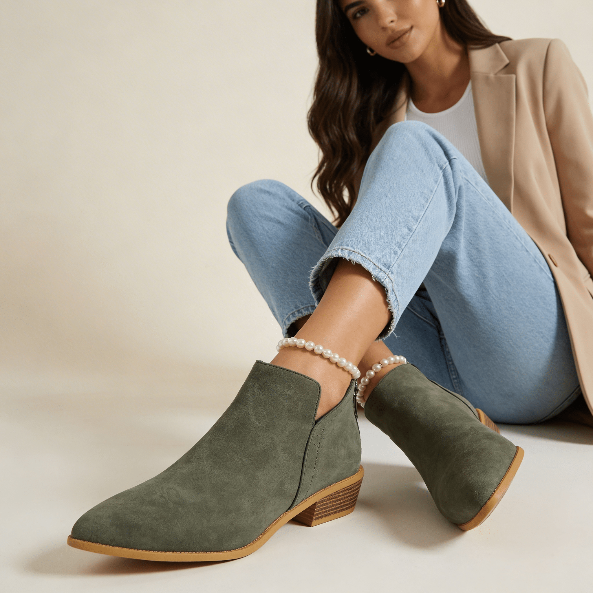 Women Ankle Boots Slip On Low Heel Ankle Length - Evergreen Outfits - Women Boots