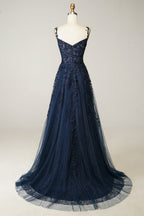 Women Ball Gown A-Line Spaghetti Strap Applique Detail - Evergreen Outfits- Women Gown