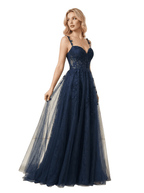Women Ball Gown A-Line Spaghetti Strap Applique Detail - Evergreen Outfits- Women Gown