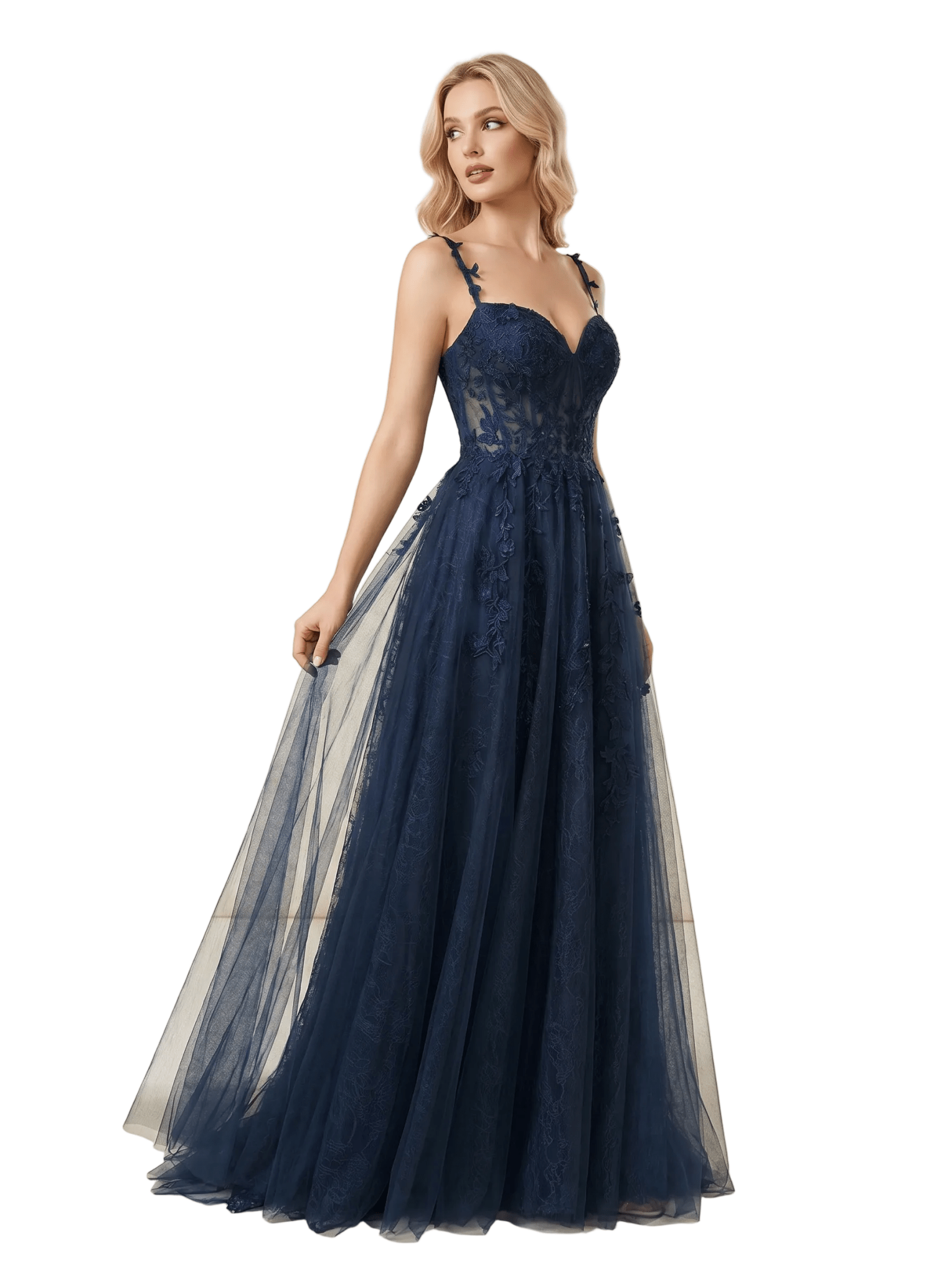 Women Ball Gown A-Line Spaghetti Strap Applique Detail - Evergreen Outfits- Women Gown