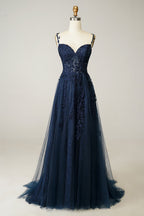 Women Ball Gown A-Line Spaghetti Strap Applique Detail - Evergreen Outfits- Women Gown