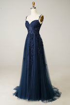 Women Ball Gown A-Line Spaghetti Strap Applique Detail - Evergreen Outfits- Women Gown