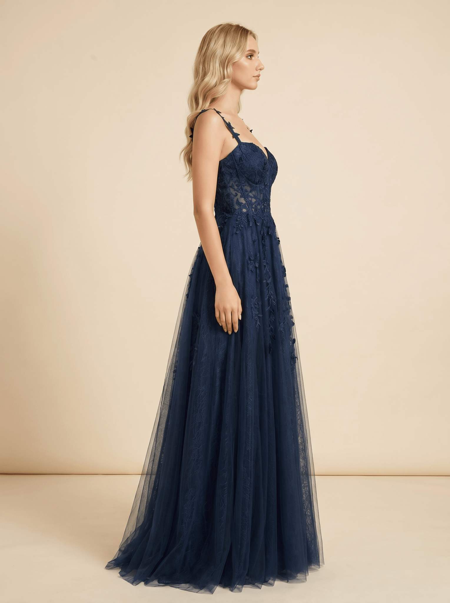 Women Ball Gown A-Line Spaghetti Strap Applique Detail - Evergreen Outfits- Women Gown