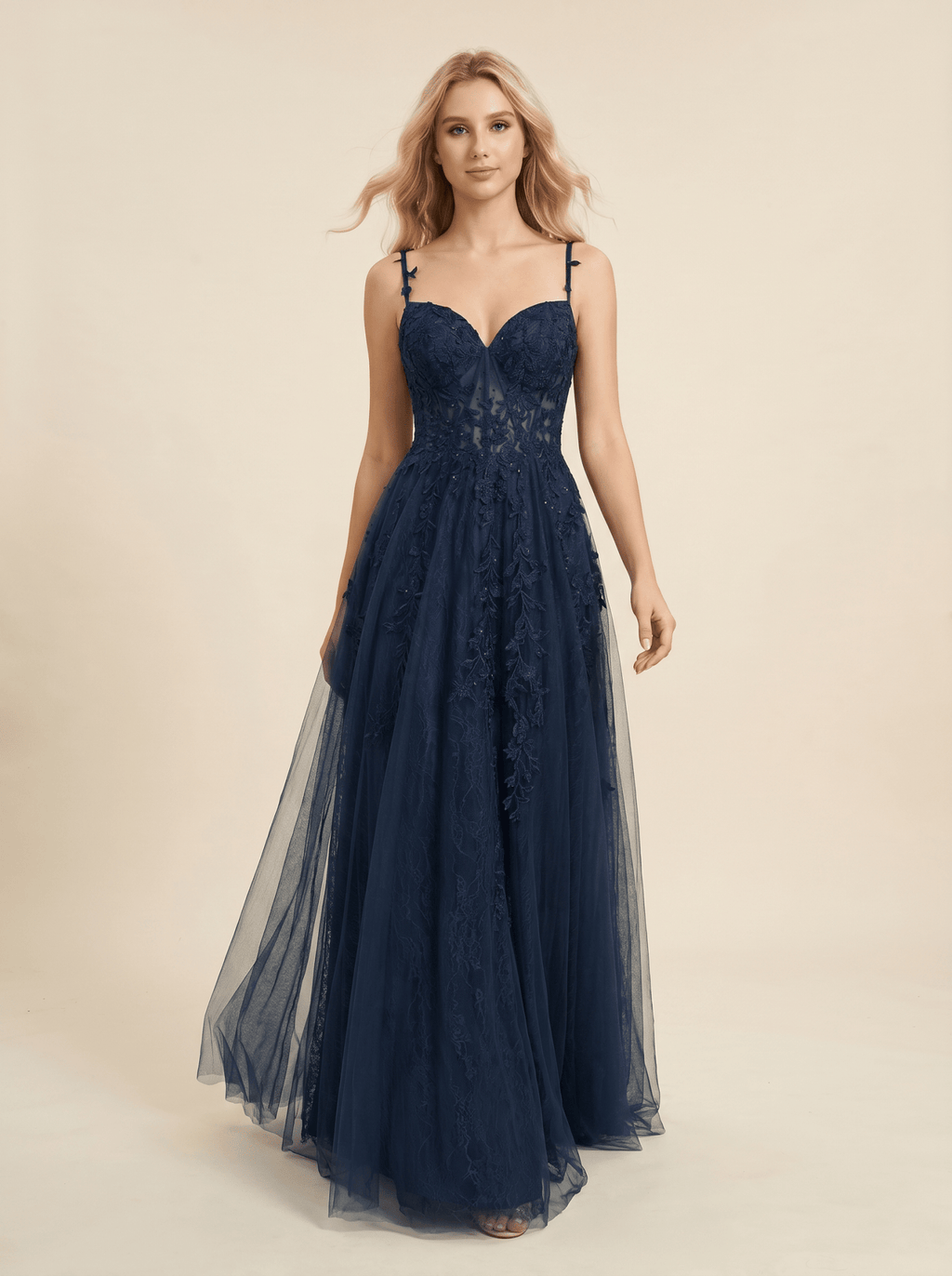 Women Ball Gown A-Line Spaghetti Strap Applique Detail - Evergreen Outfits- Women Gown
