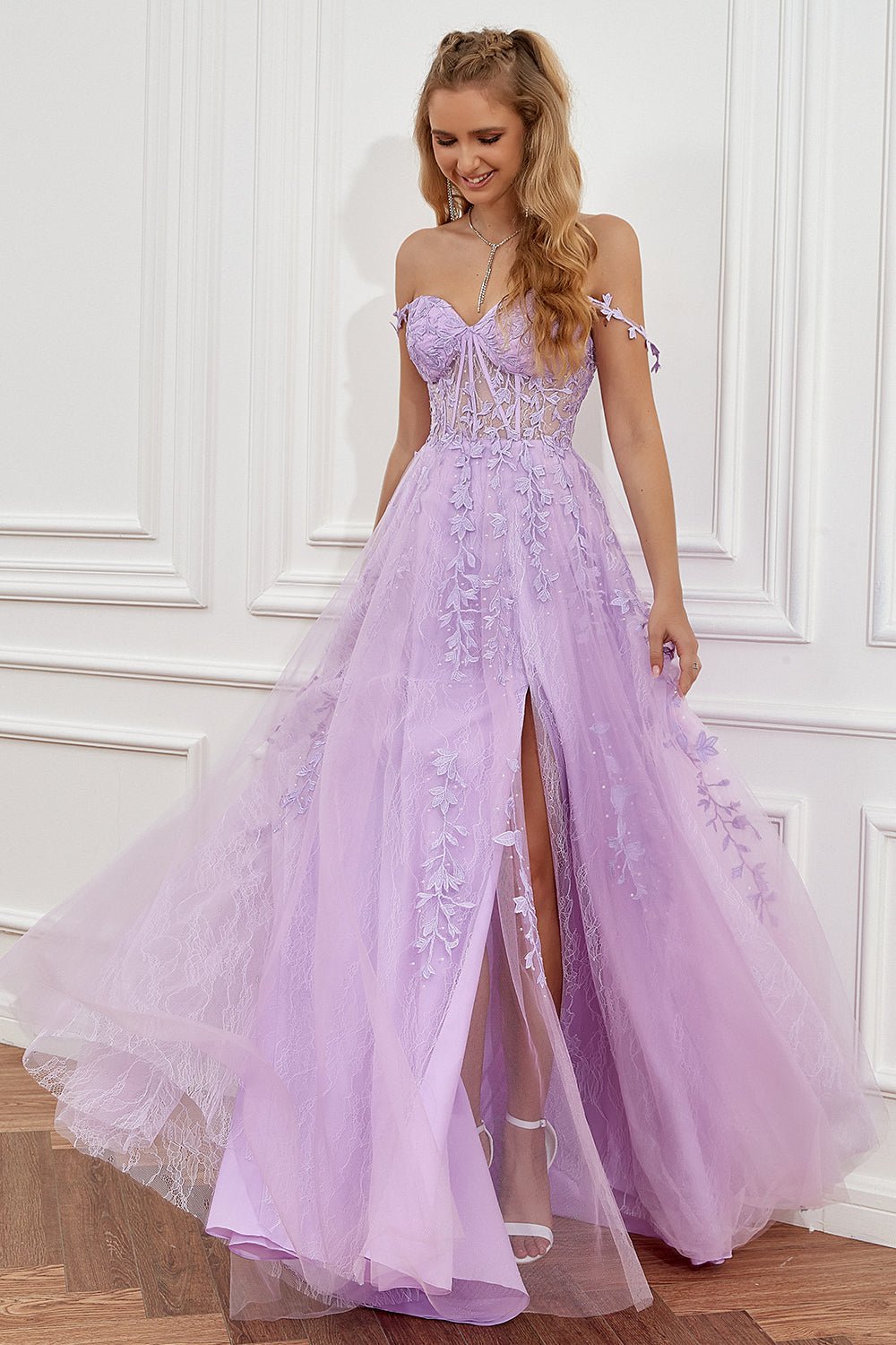 Women Ball Gown A-Line Spaghetti Strap Applique Detail - Evergreen Outfits- Women Gown