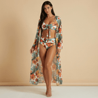 Women Bikini Set Three Piece Tie Front High Waist Bottom - Evergreen Outfits - Women Swimwear