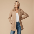 Women Blazer | Herringbone Open-Front Hip-Length Cut - Evergreen Outfits- Blazers