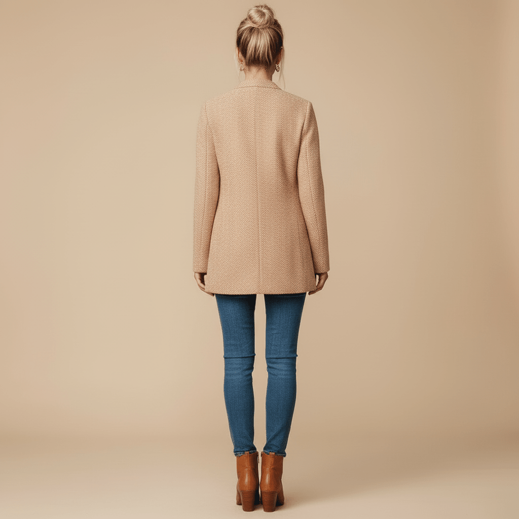 Women Blazer | Herringbone Open-Front Hip-Length Cut - Evergreen Outfits- Blazers