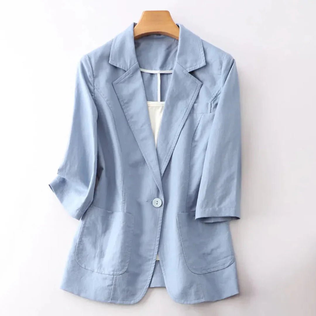 Women Blazer Loose Fit Quarter Sleeves Button Closure - Evergreen Outfits - Women Blazer