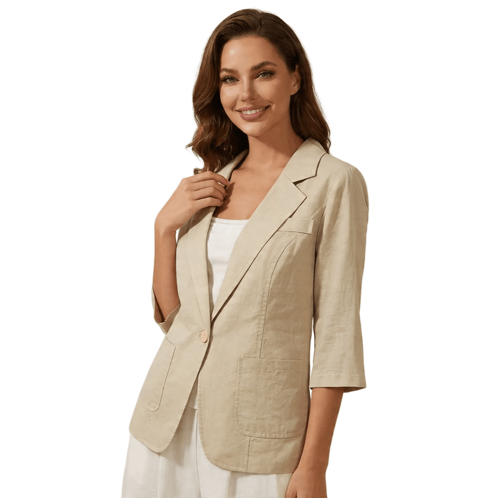 Women Blazer Loose Fit Quarter Sleeves Button Closure - Evergreen Outfits - Women Blazer