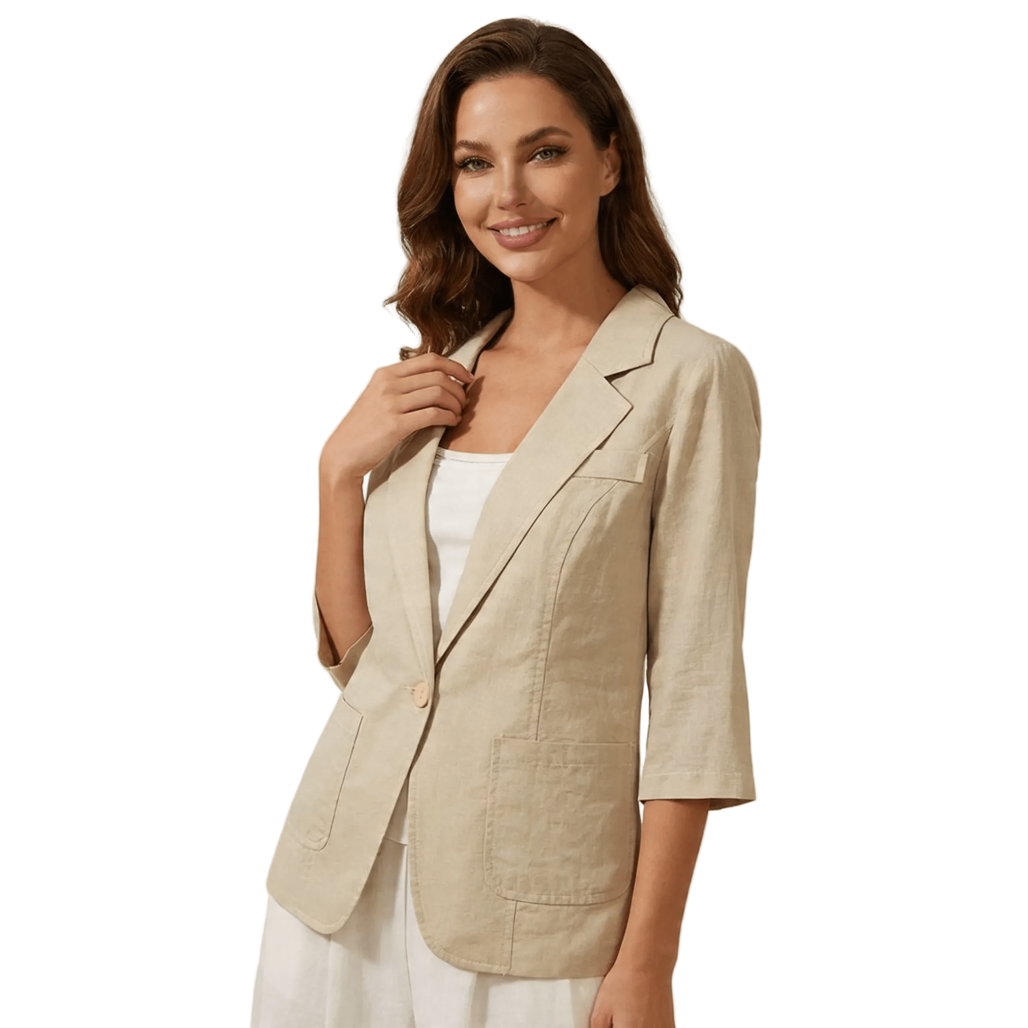 Women Blazer Loose Fit Quarter Sleeves Button Closure - Evergreen Outfits - Women Blazer