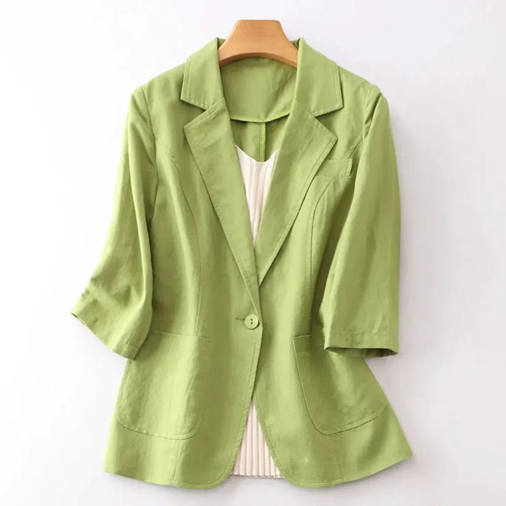 Women Blazer Loose Fit Quarter Sleeves Button Closure - Evergreen Outfits - Women Blazer