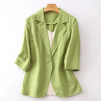 Women Blazer Loose Fit Quarter Sleeves Button Closure - Evergreen Outfits - Women Blazer