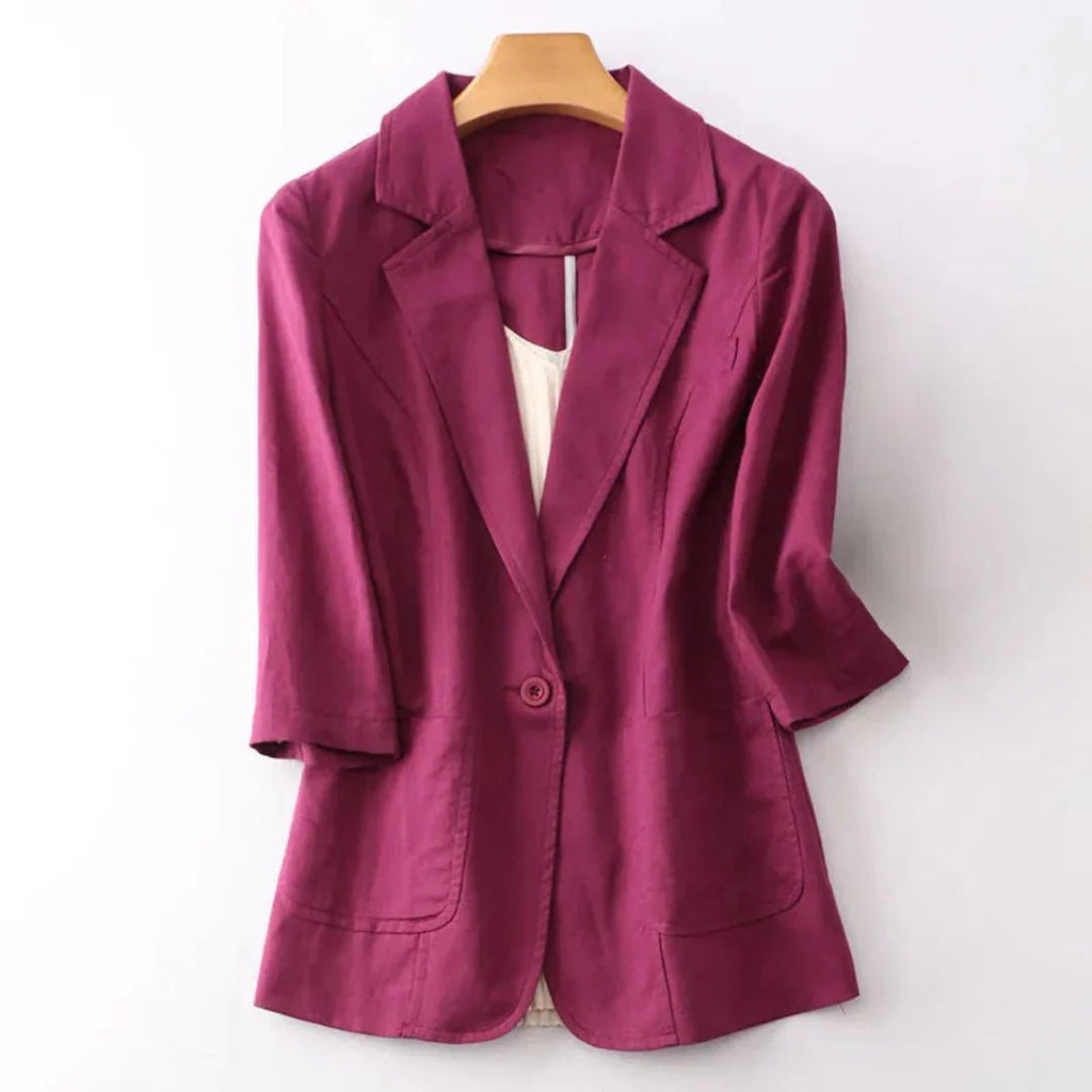 Women Blazer Loose Fit Quarter Sleeves Button Closure - Evergreen Outfits - Women Blazer
