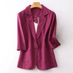 Women Blazer Loose Fit Quarter Sleeves Button Closure - Evergreen Outfits - Women Blazer