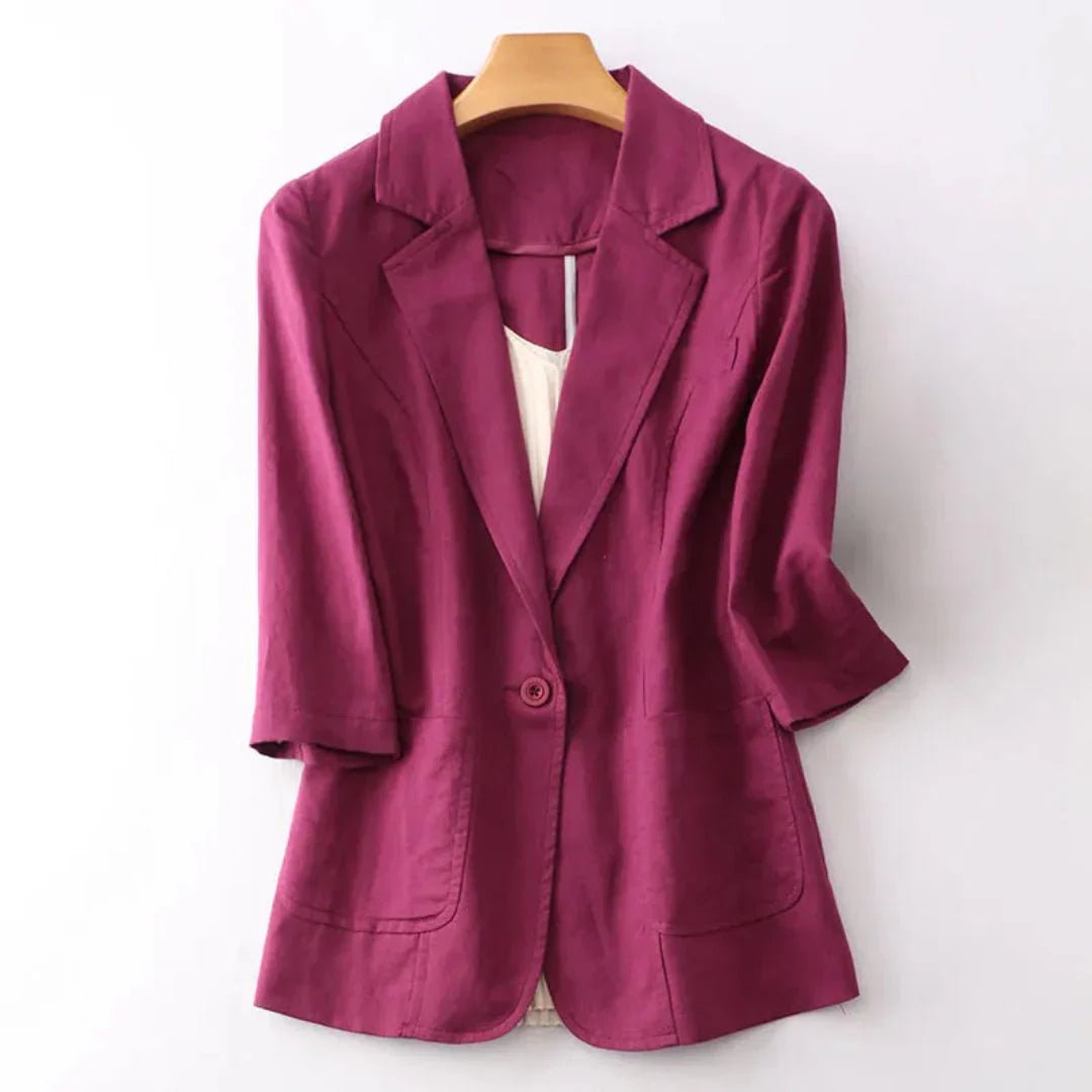 Women Blazer Loose Fit Quarter Sleeves Button Closure - Evergreen Outfits - Women Blazer