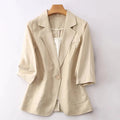 Women Blazer Loose Fit Quarter Sleeves Button Closure - Evergreen Outfits - Women Blazer