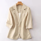 Women Blazer Loose Fit Quarter Sleeves Button Closure - Evergreen Outfits - Women Blazer