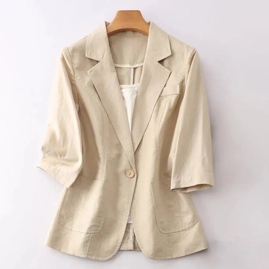 Women Blazer Loose Fit Quarter Sleeves Button Closure - Evergreen Outfits - Women Blazer