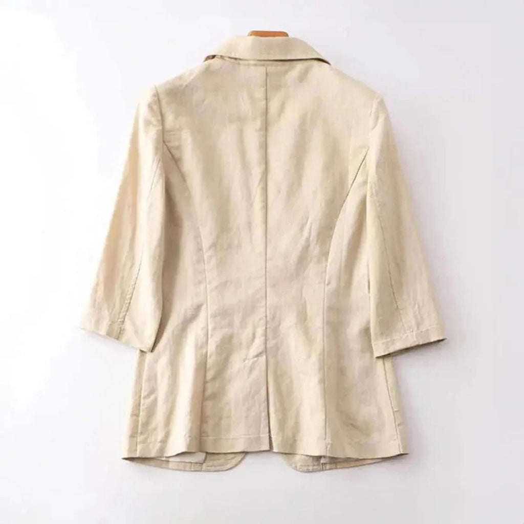 Women Blazer Loose Fit Quarter Sleeves Button Closure - Evergreen Outfits - Women Blazer