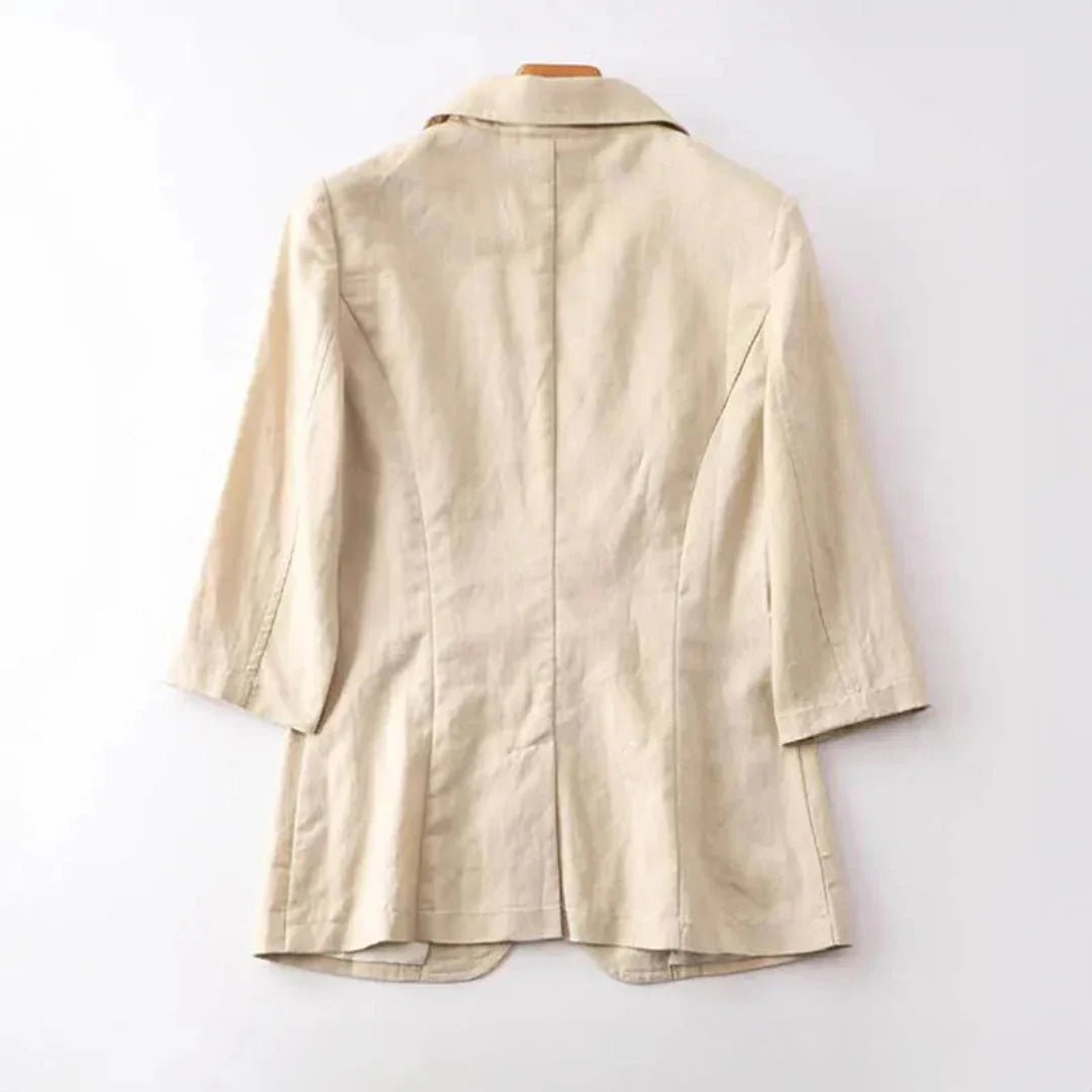 Women Blazer Loose Fit Quarter Sleeves Button Closure - Evergreen Outfits - Women Blazer