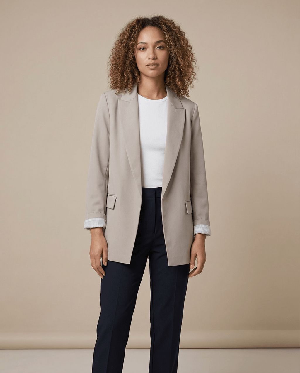 Women Blazer Oversized Fit Long Sleeve Construction Detail - Evergreen Outfits - Women Blazer