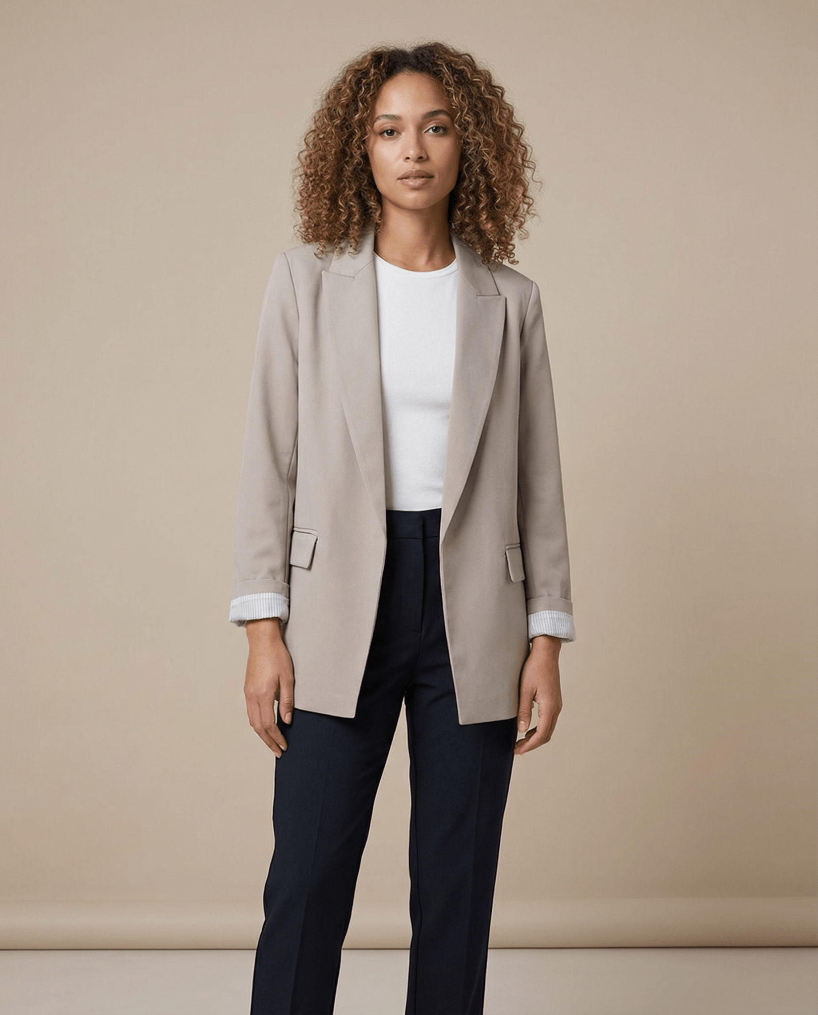 Women Blazer Oversized Fit Long Sleeve Construction Detail - Evergreen Outfits - Women Blazer