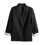 Women Blazer Oversized Fit Long Sleeve Construction Detail - Evergreen Outfits - Women Blazer