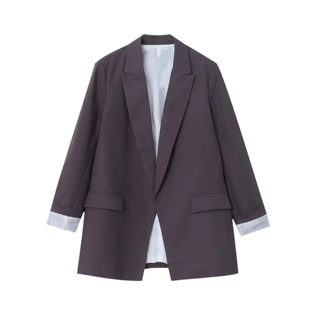 Women Blazer Oversized Fit Long Sleeve Construction Detail - Evergreen Outfits - Women Blazer
