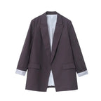 Women Blazer Oversized Fit Long Sleeve Construction Detail - Evergreen Outfits - Women Blazer