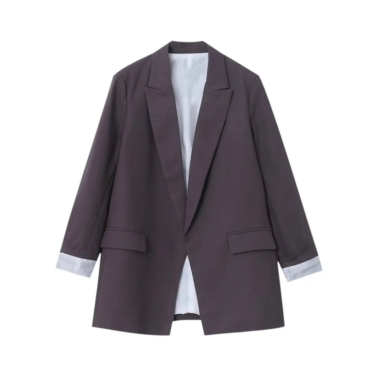 Women Blazer Oversized Fit Long Sleeve Construction Detail - Evergreen Outfits - Women Blazer