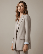 Women Blazer Oversized Fit Long Sleeve Construction Detail - Evergreen Outfits - Women Blazer
