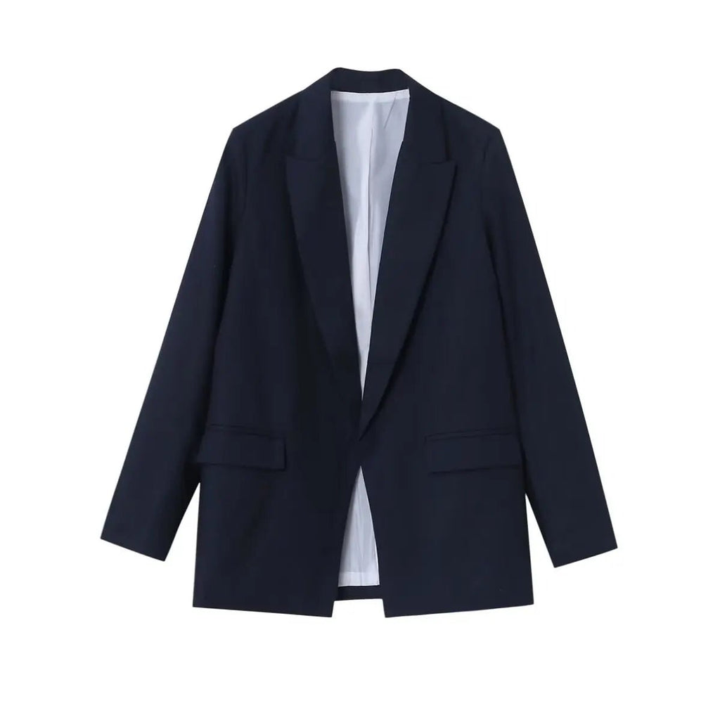 Women Blazer Oversized Fit Long Sleeve Construction Detail - Evergreen Outfits - Women Blazer