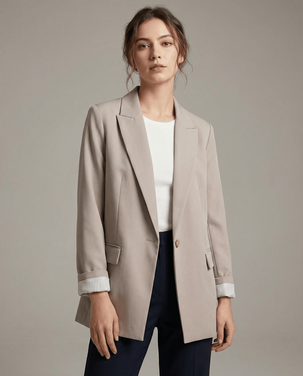 Women Blazer Oversized Fit Long Sleeve Construction Detail - Evergreen Outfits - Women Blazer