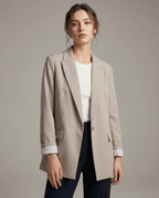 Women Blazer Oversized Fit Long Sleeve Construction Detail - Evergreen Outfits - Women Blazer