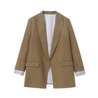 Women Blazer Oversized Fit Long Sleeve Construction Detail - Evergreen Outfits - Women Blazer