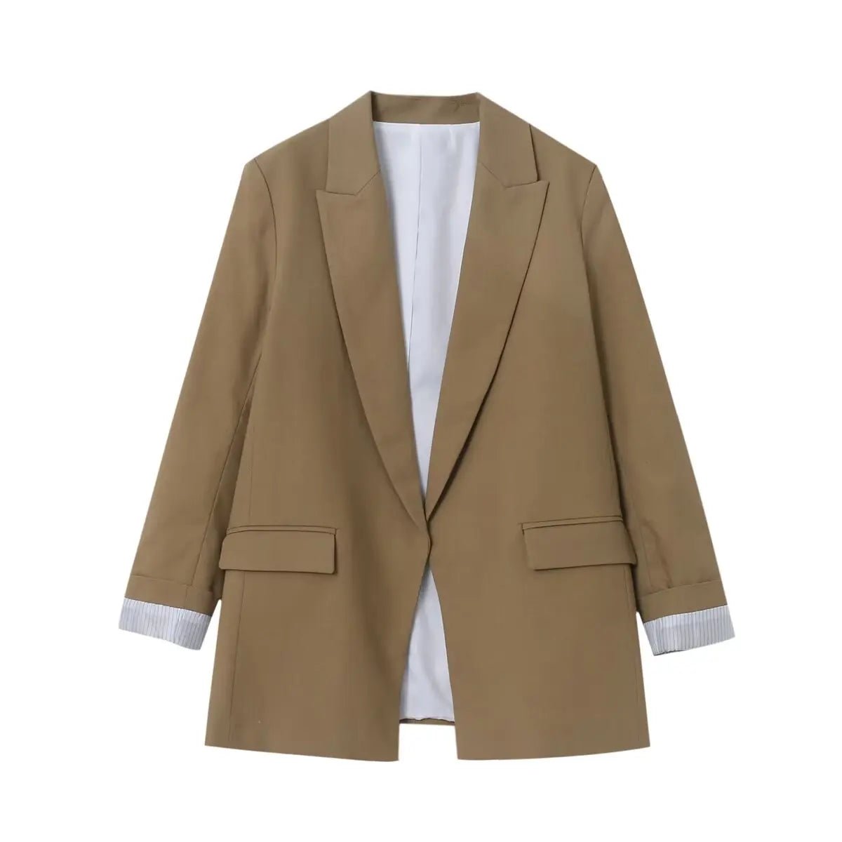 Women Blazer Oversized Fit Long Sleeve Construction Detail - Evergreen Outfits - Women Blazer