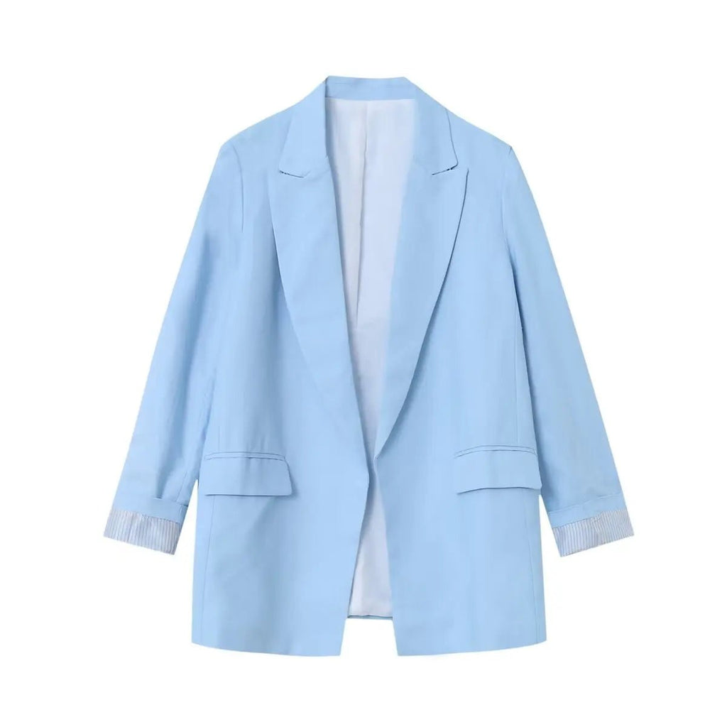 Women Blazer Oversized Fit Long Sleeve Construction Detail - Evergreen Outfits - Women Blazer