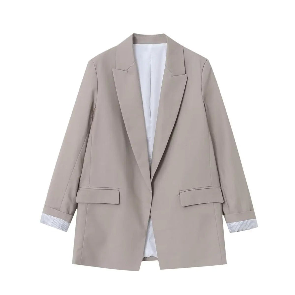 Women Blazer Oversized Fit Long Sleeve Construction Detail - Evergreen Outfits - Women Blazer