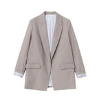 Women Blazer Oversized Fit Long Sleeve Construction Detail - Evergreen Outfits - Women Blazer