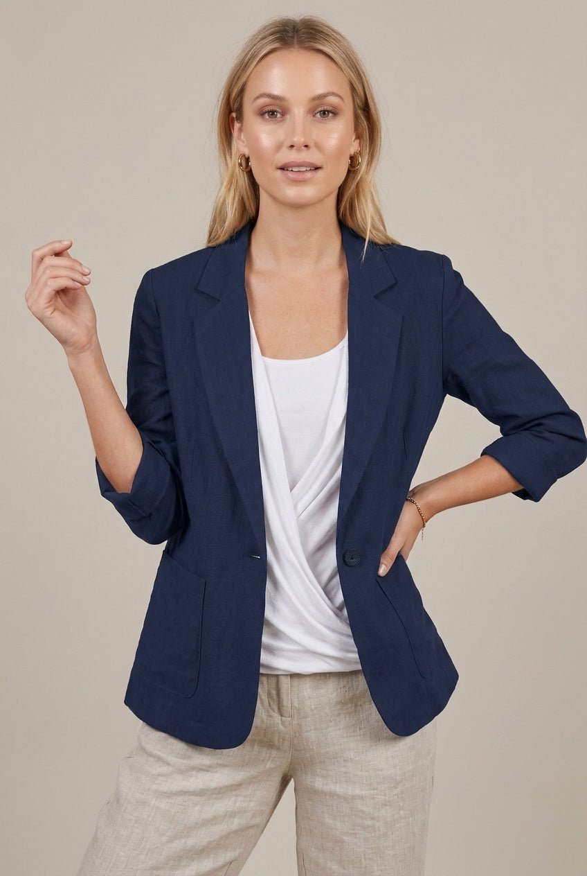 Women Blazer | Relaxed Fit with Notch Lapel and Button - Evergreen Outfits- Blazers