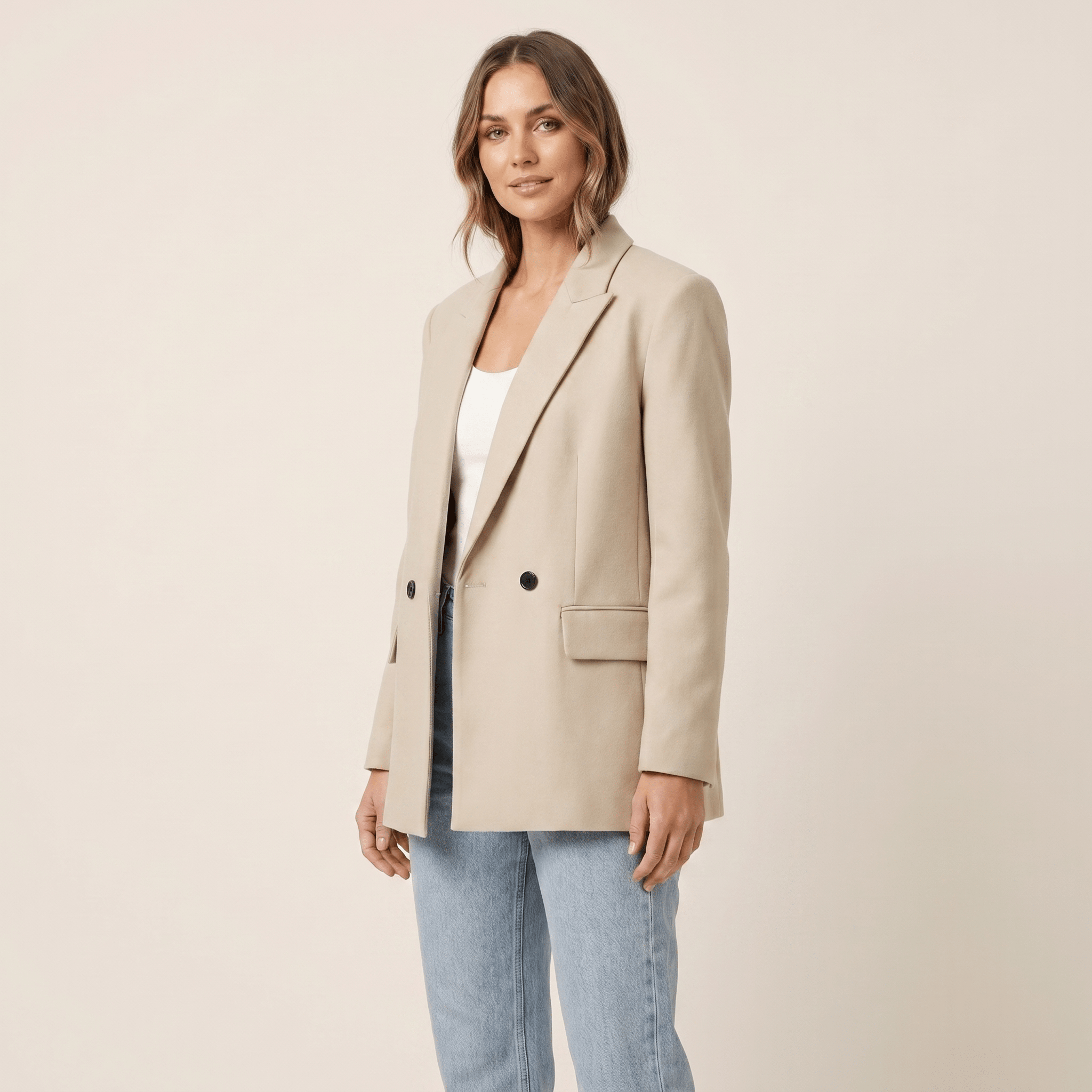 Women Blazer Slim Fit Double Breasted Button Closure - Evergreen Outfits - Women Blazer