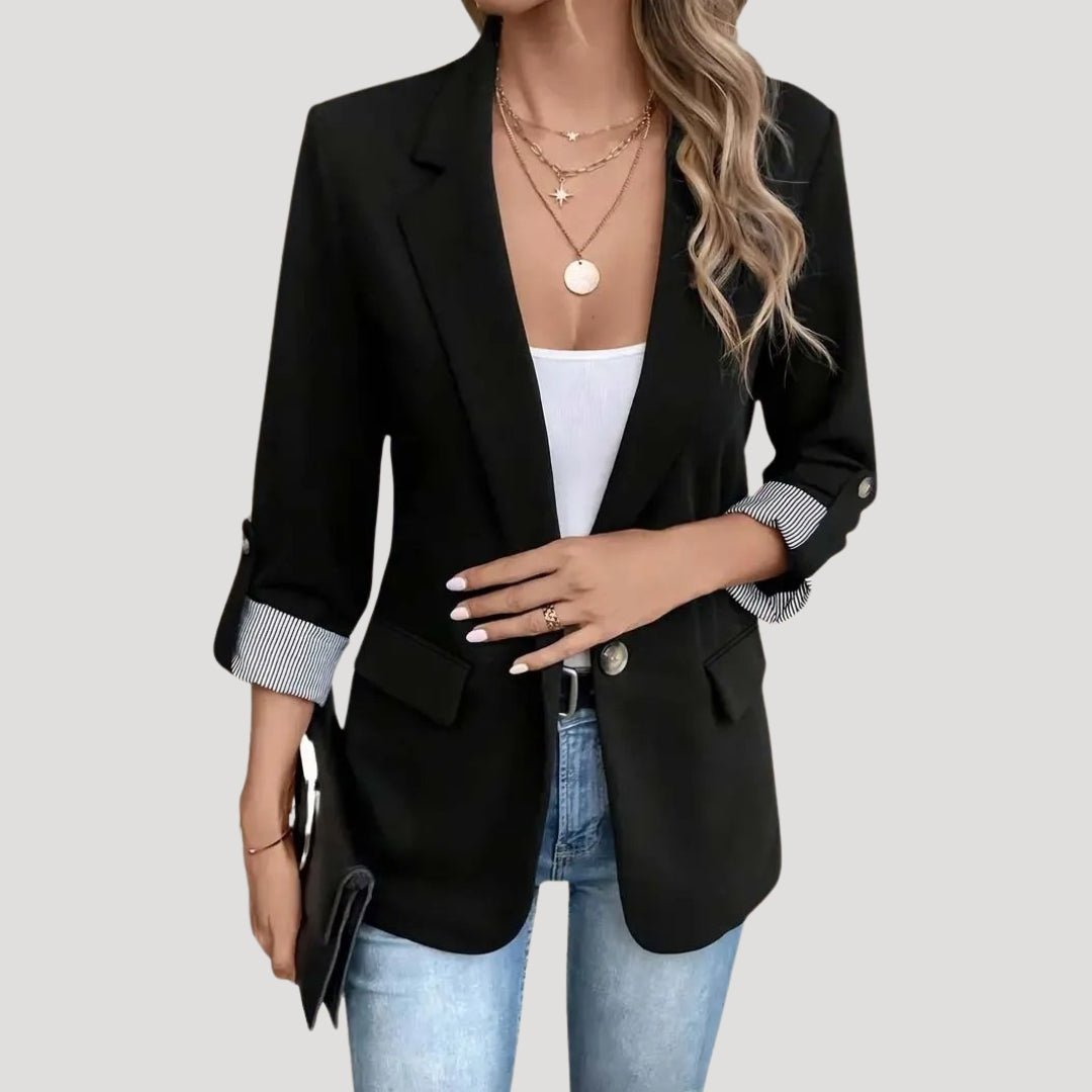 Women Blazer Slim Fit Stand - Up Collar Button Closure - Evergreen Outfits - Women Blazer