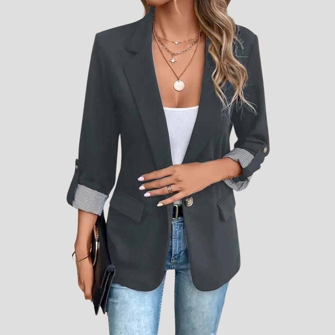 Women Blazer Slim Fit Stand - Up Collar Button Closure - Evergreen Outfits - Women Blazer